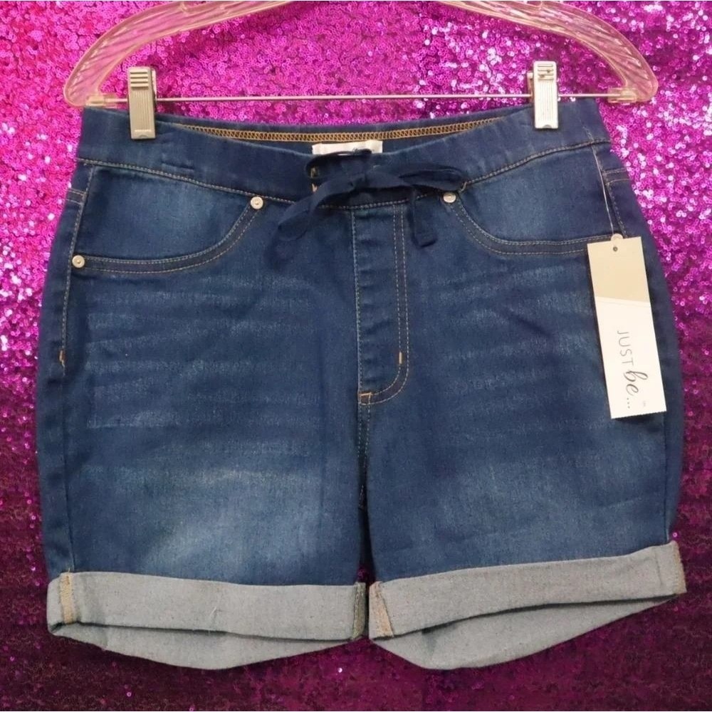 Med Wash Denim Shorts S Just Be Women Cuffed Drawstring Stretch Jeggings